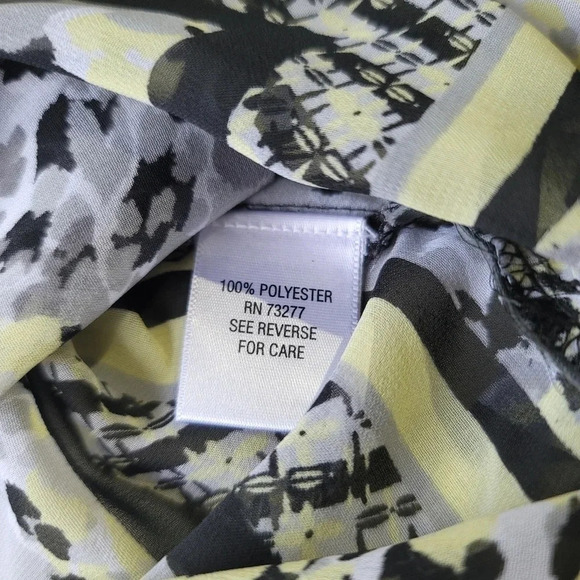 Dana Buchman Black Yellow Gray Design Chiffon Short Sleeve Top Sheer XS - Picture 6 of 9